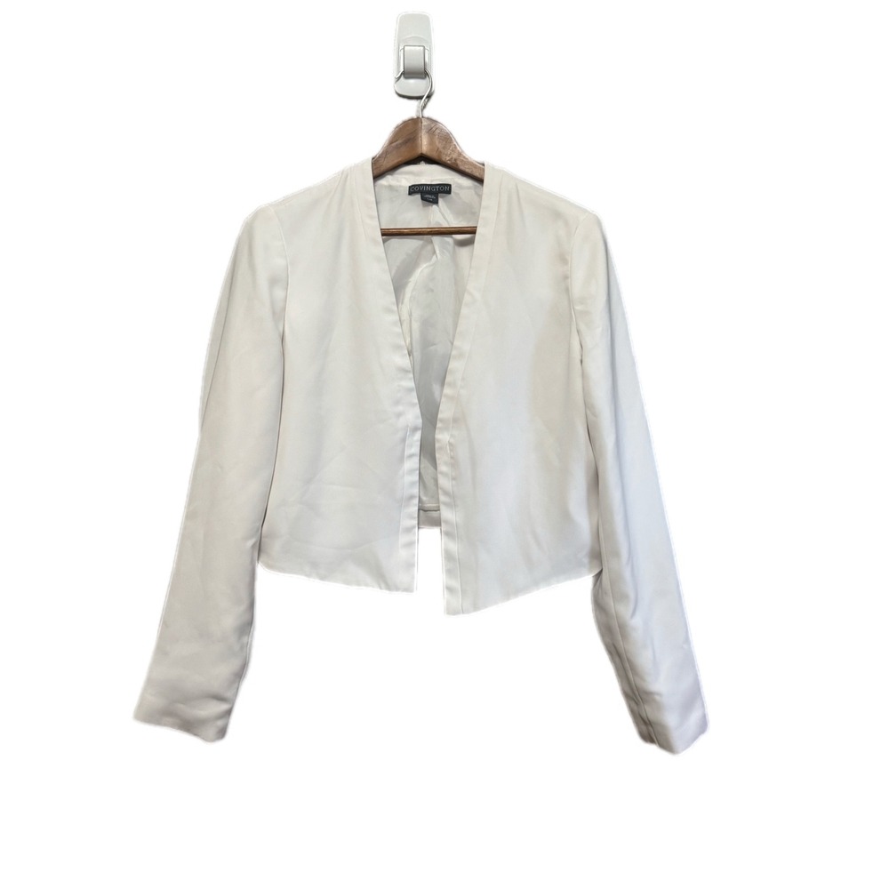 Covington Blazer Women Large White Excellent Cropped Open Front Collarless Lined